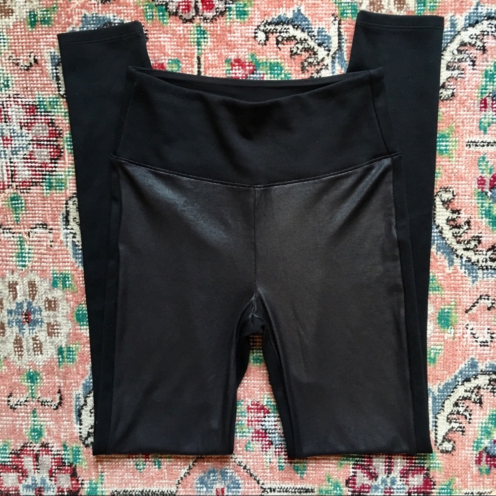 Spanx Assets Black Leggings Metallic Front S